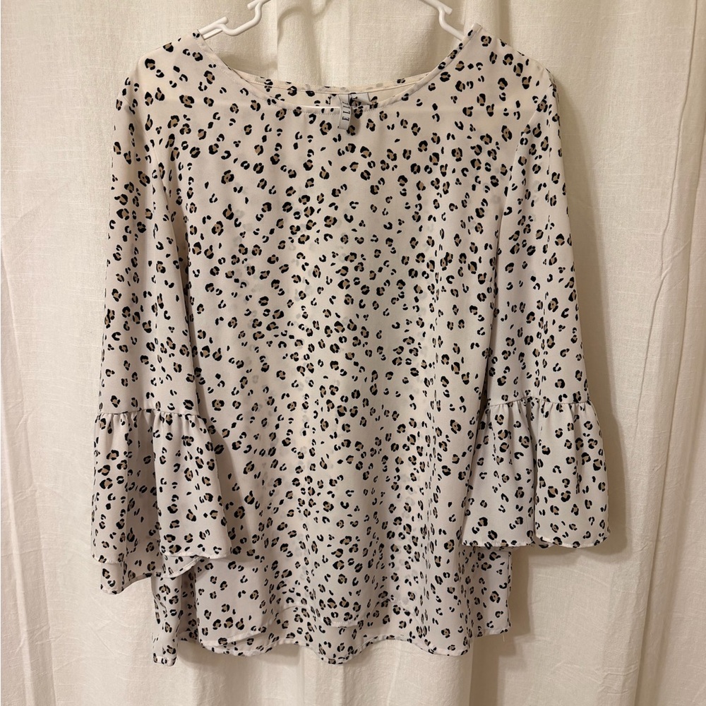 Elle Cream and Black Leopard Ruffle Sleeve Blouse